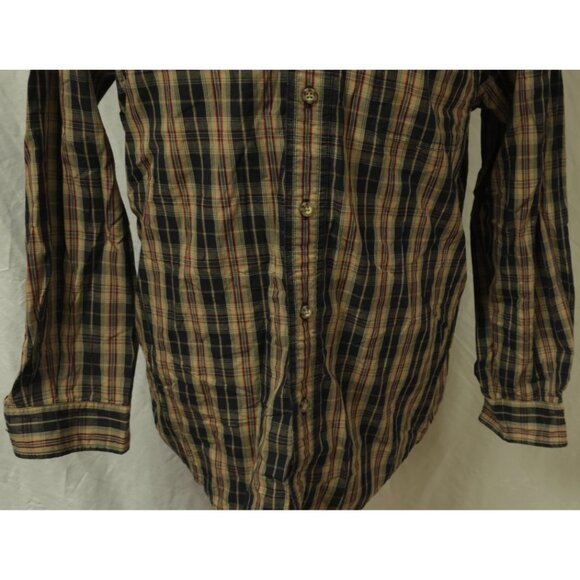 Carhartt Mens Large Black Tan Plaid Button Down Long Sleeve Logo Work Shirt S218 - Picture 4 of 12